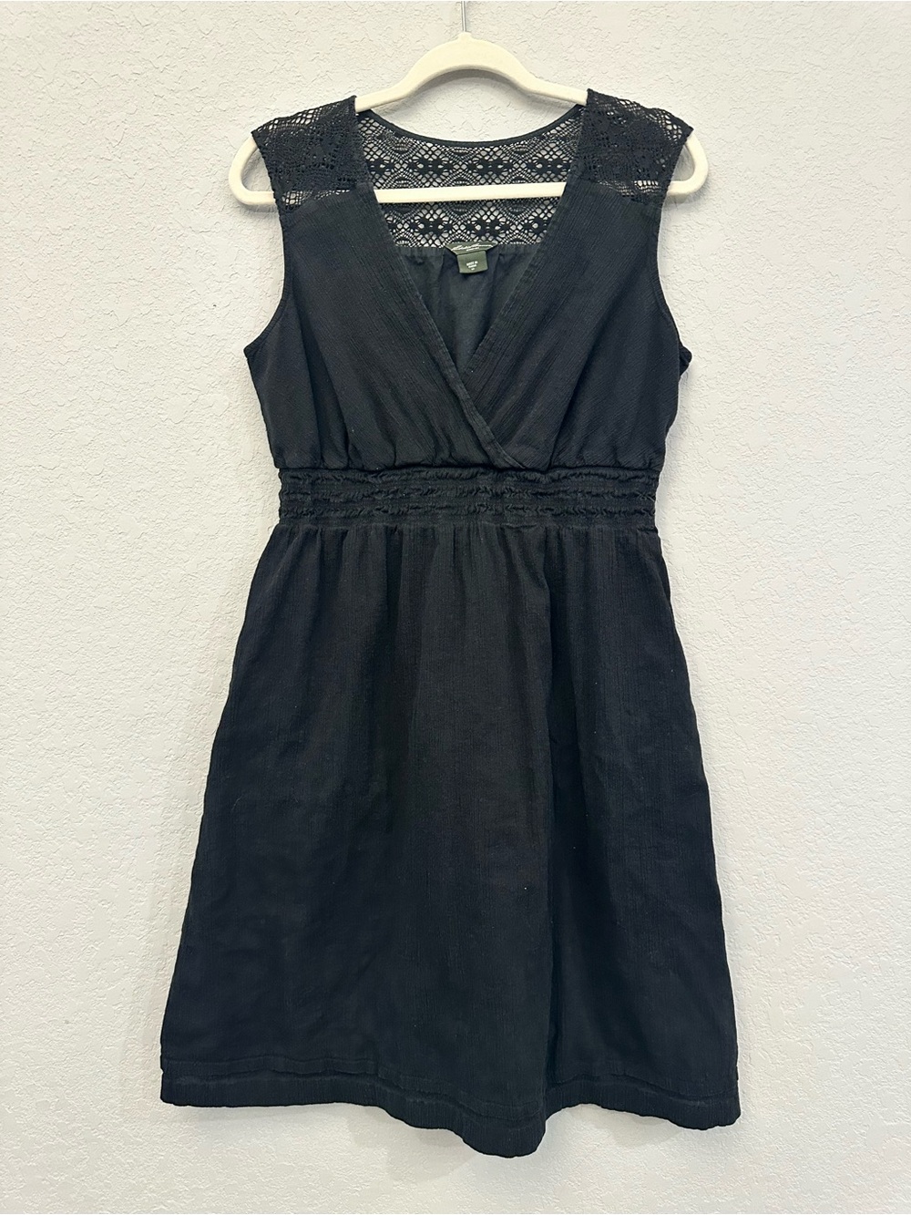Eddie Bauer black lace dress with lace trim on the neckline and sleeves, size 14